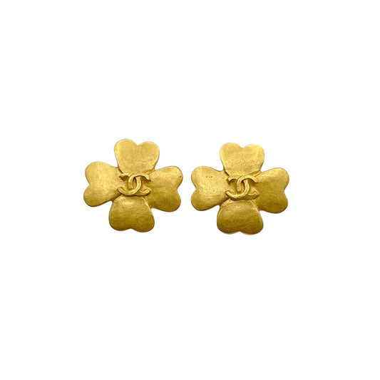 CHANEL VINTAGE EARRINGS CLOVER MOTIF COCOMARK ACCESSORY 96P 90274481