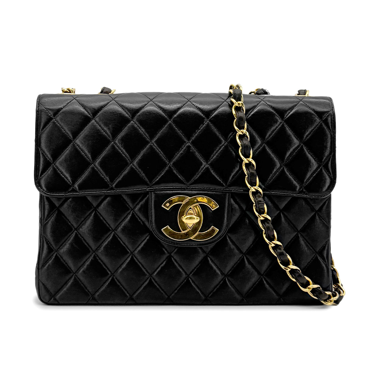 CHANEL VINTAGE JUMBO MATELASSE 30 CHAIN SHOULDER BAG BLACK LAMB SKIN 90274834