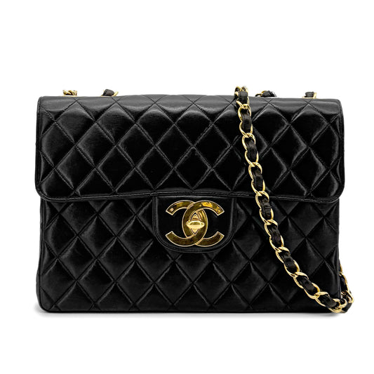 CHANEL VINTAGE JUMBO MATELASSE 30 CHAIN SHOULDER BAG BLACK LAMB SKIN 90274834