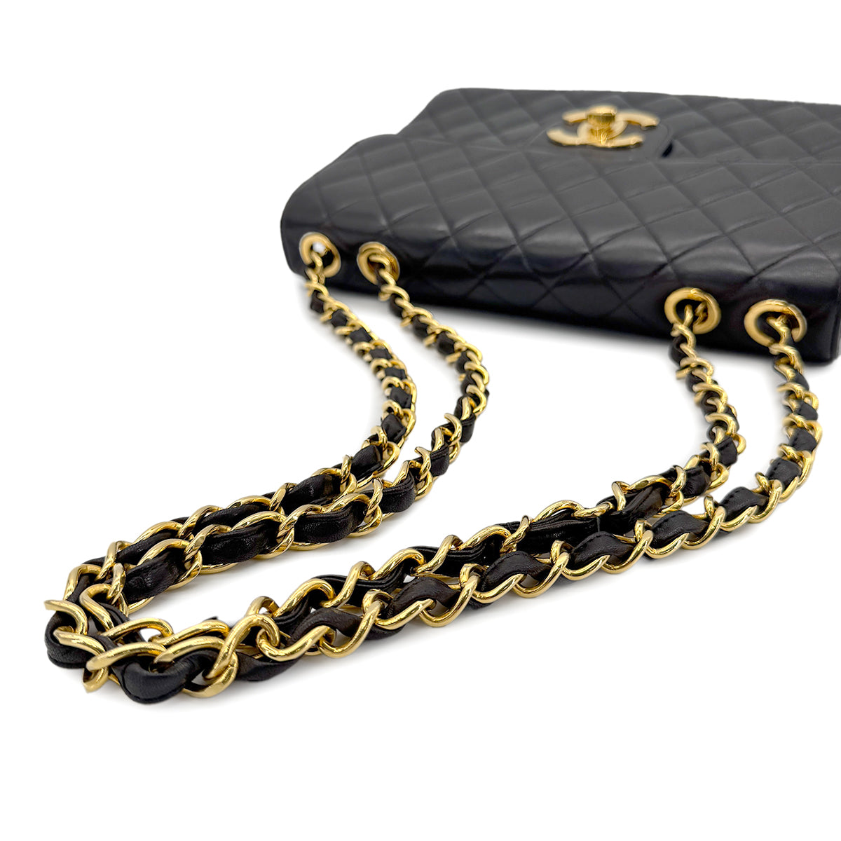 CHANEL VINTAGE JUMBO MATELASSE 30 CHAIN SHOULDER BAG BLACK LAMB SKIN 90274834