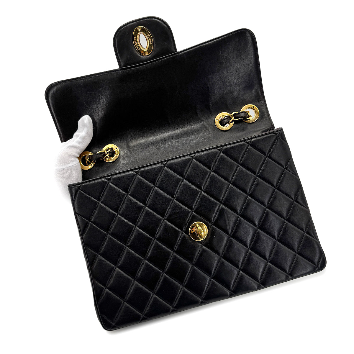 CHANEL VINTAGE JUMBO MATELASSE 30 CHAIN SHOULDER BAG BLACK LAMB SKIN 90274834