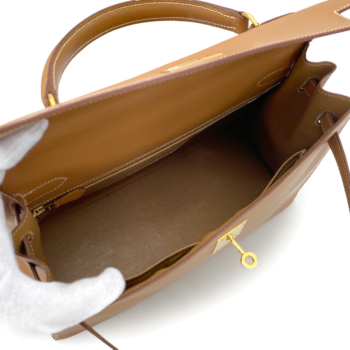 HERMES KELLY 32 SELLIER NATUREL VEAU CHAMONIX HAND BAG □B GHW 90274835