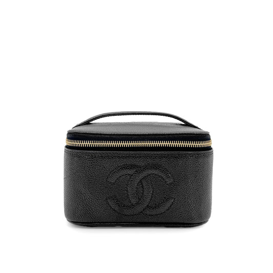 CHANEL VINTAGE VANITY HAND BAG BLACK CAVIAR SKIN 90274837