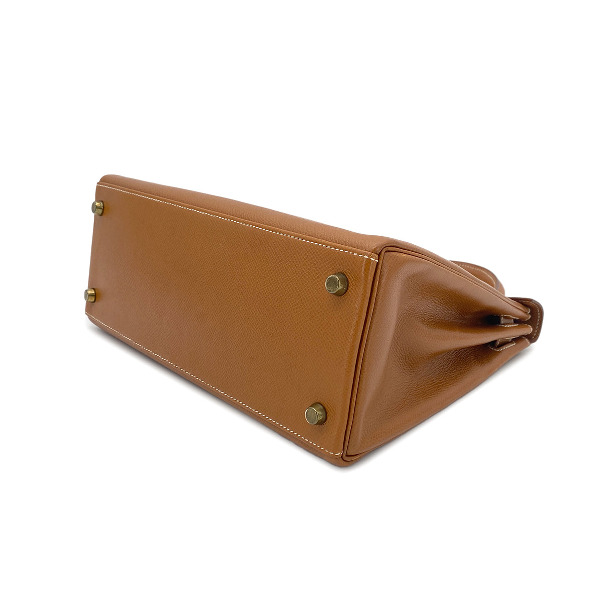 HERMES KELLY 28 RETOURNE GOLD COUCHEVEL HAND SHOULDER BAG 〇U 90274842