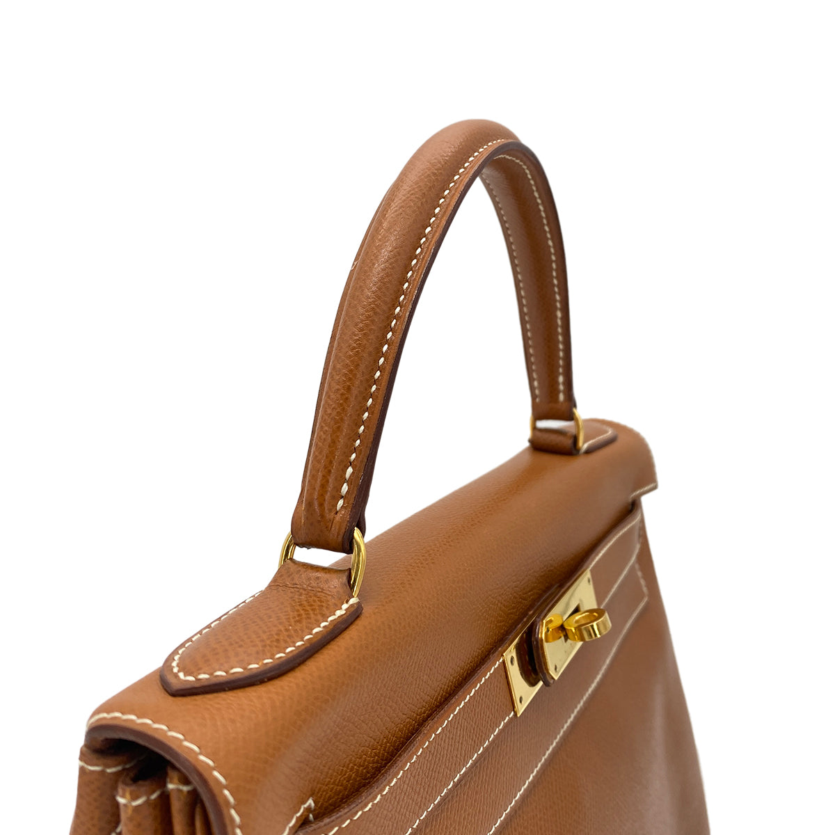 HERMES KELLY 28 RETOURNE GOLD COUCHEVEL HAND SHOULDER BAG 〇U 90274842