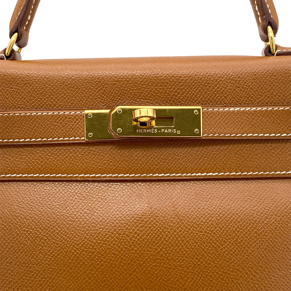 HERMES KELLY 28 RETOURNE GOLD COUCHEVEL HAND SHOULDER BAG 〇U 90274842