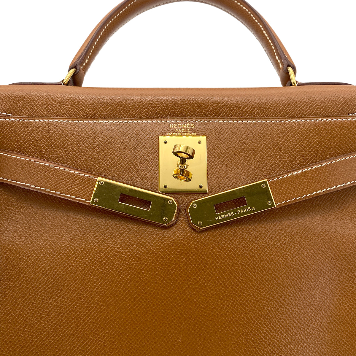 HERMES KELLY 28 RETOURNE GOLD COUCHEVEL HAND SHOULDER BAG 〇U 90274842