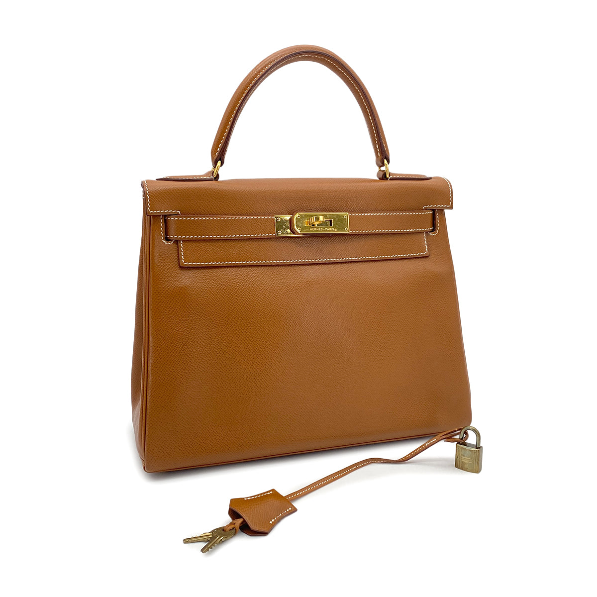 HERMES KELLY 28 RETOURNE GOLD COUCHEVEL HAND SHOULDER BAG 〇U 90274842