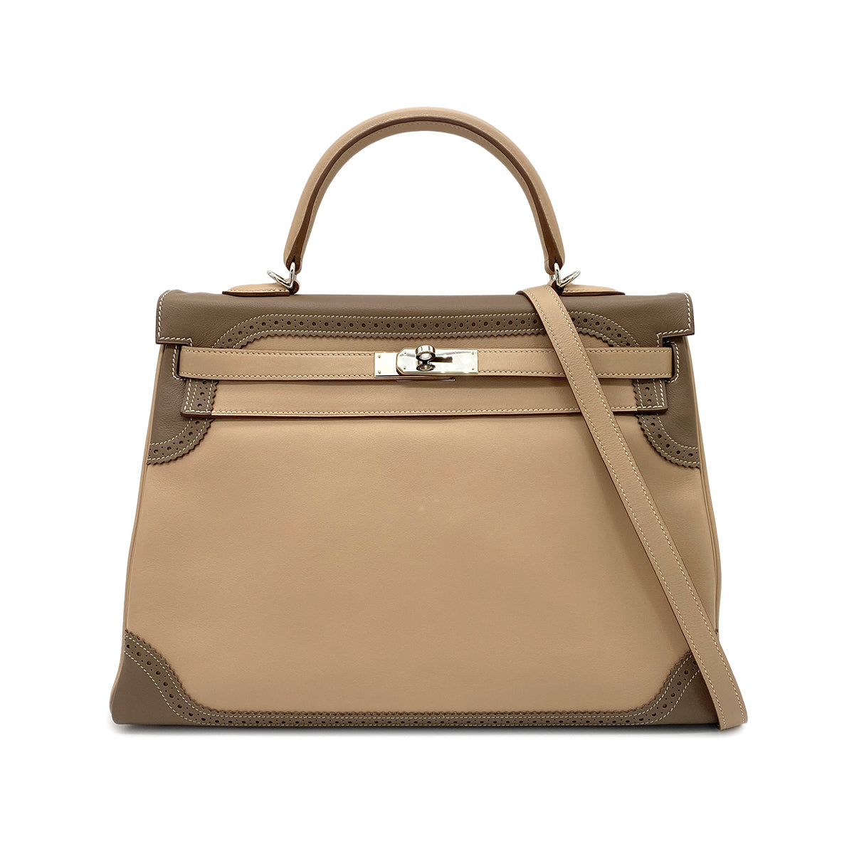 HERMES KELLY 35 GHILLIES RETOURNE ARGILE ETOUPE SWIFT HAND BAG □P SHW 90274844