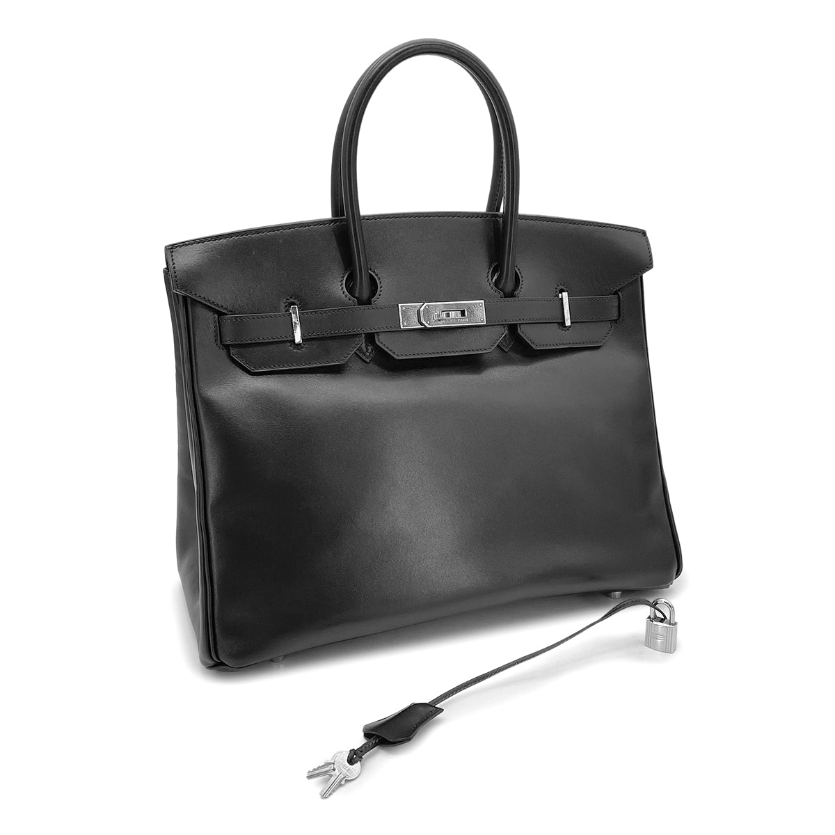 HERMES BIRKIN 35 BLACK BOX CALF HAND BAG □F SHW 90274848