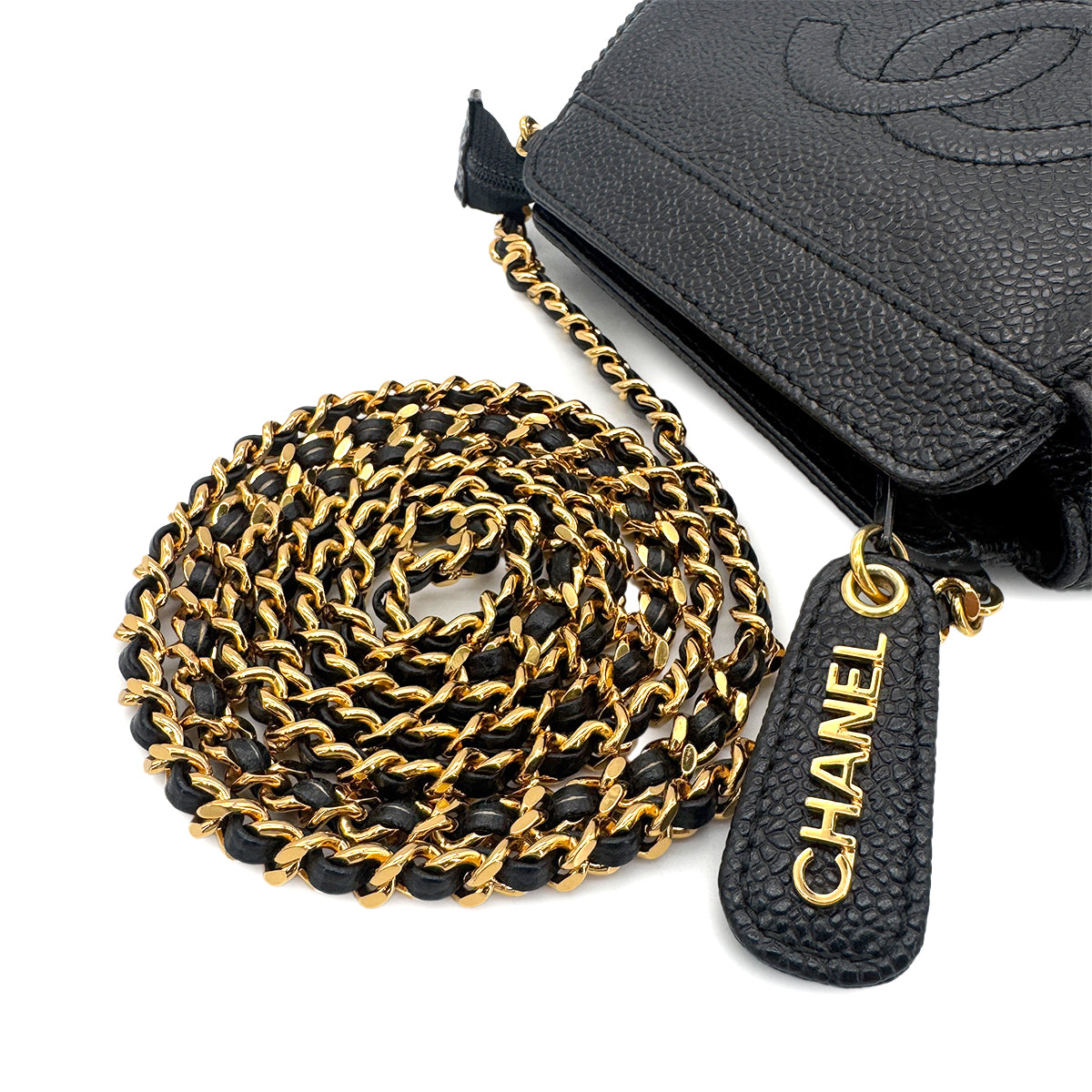 CHANEL VINTAGE COCOMARK MINI CHAIN SHOLDER BAG BLACK CAVIR SKIN 90274850