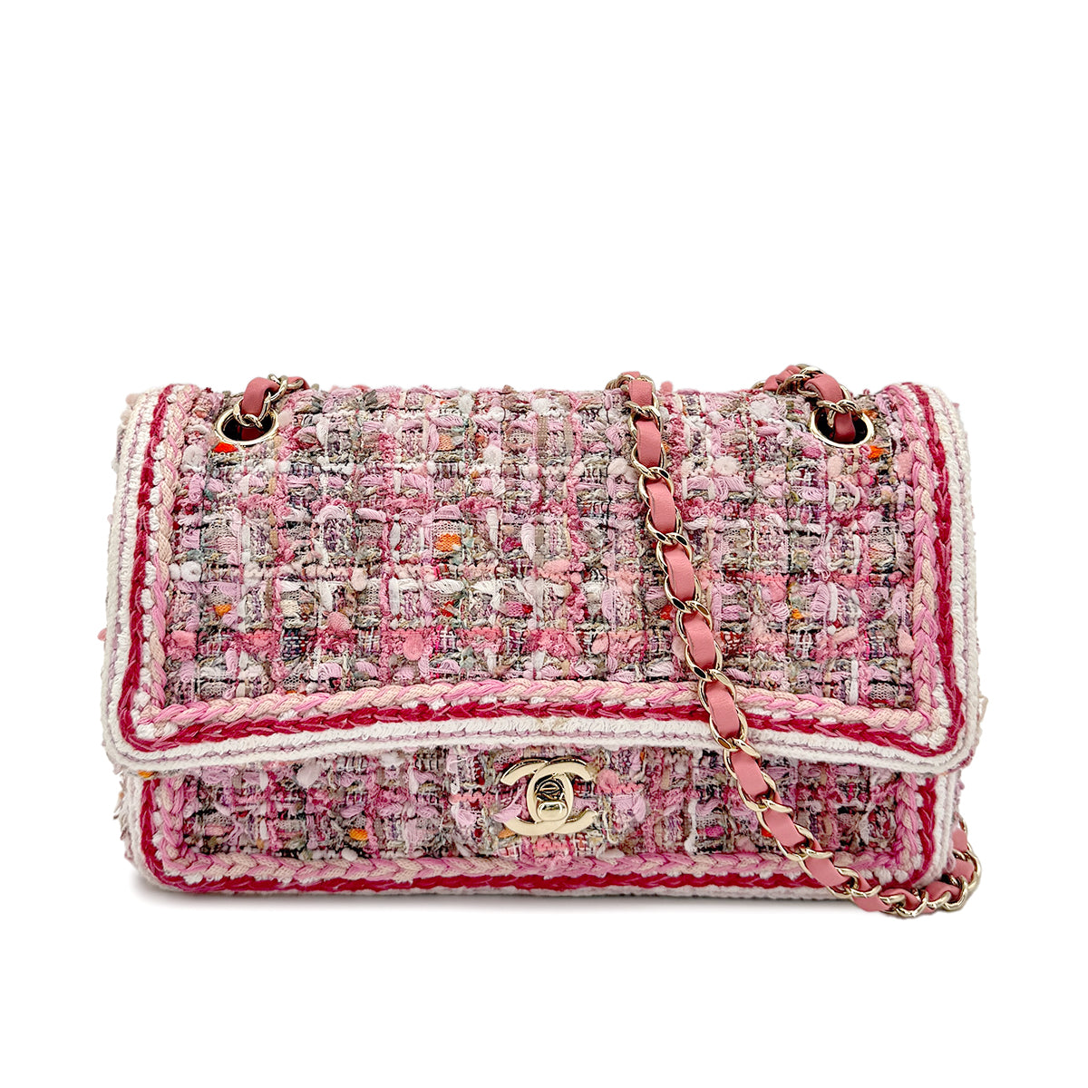 CHANEL MATELASSE CHAIN SHOULDER BAG PINK TWEED 90274852