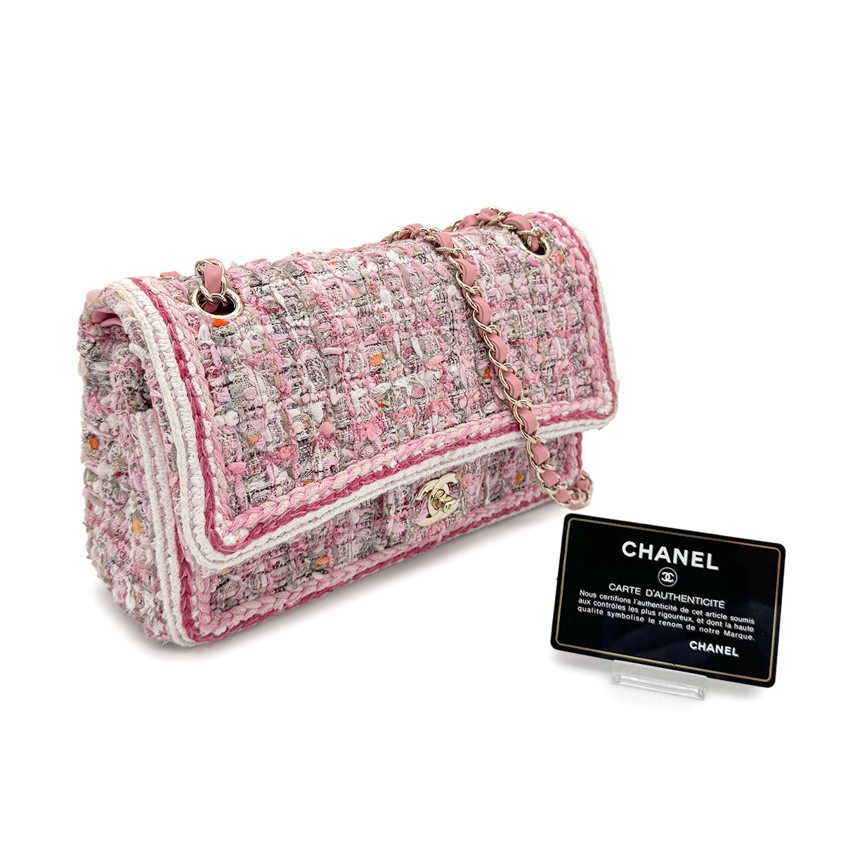 CHANEL MATELASSE CHAIN SHOULDER BAG PINK TWEED 90274852