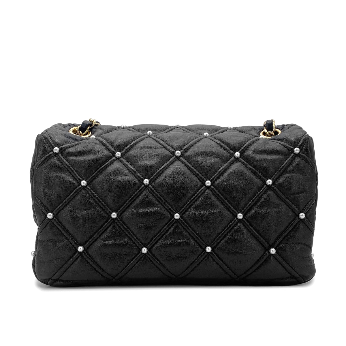 CHANEL MATELASSE CHAIN SHOULDER BAG FAUX PEARL BLACK LAMB SKIN 90274853