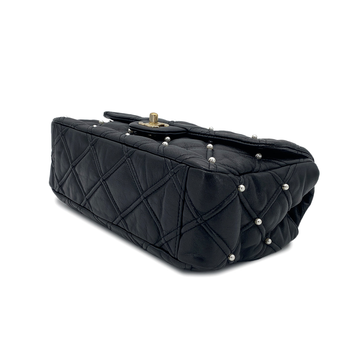 CHANEL MATELASSE CHAIN SHOULDER BAG FAUX PEARL BLACK LAMB SKIN 90274853