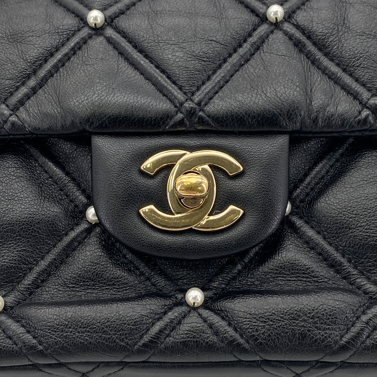 CHANEL MATELASSE CHAIN SHOULDER BAG FAUX PEARL BLACK LAMB SKIN 90274853