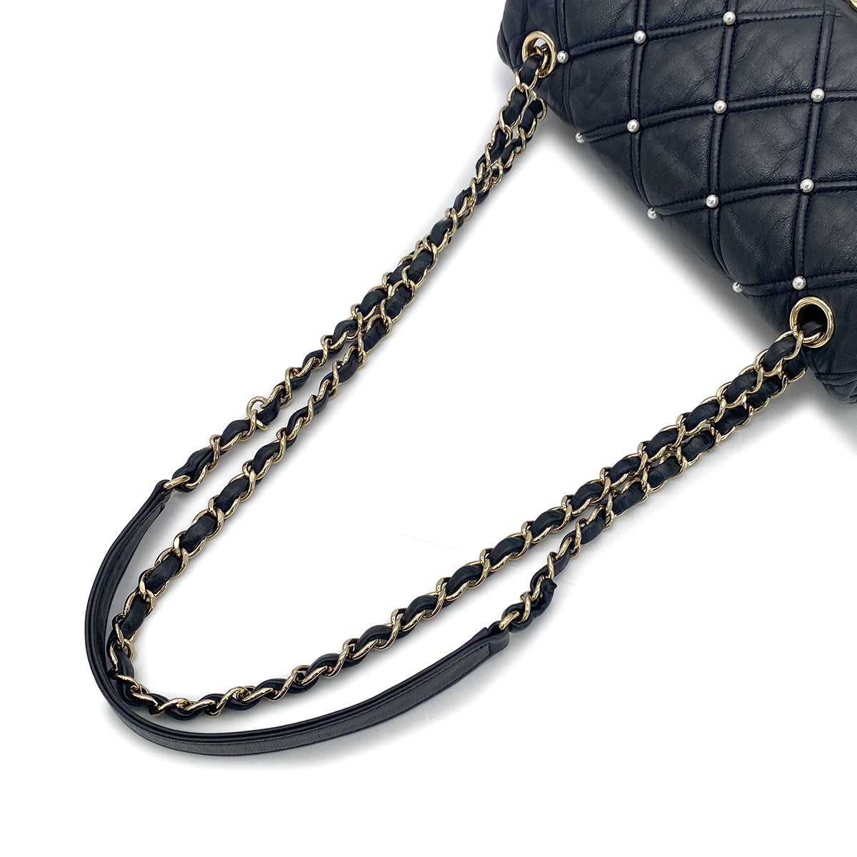 CHANEL MATELASSE CHAIN SHOULDER BAG FAUX PEARL BLACK LAMB SKIN 90274853