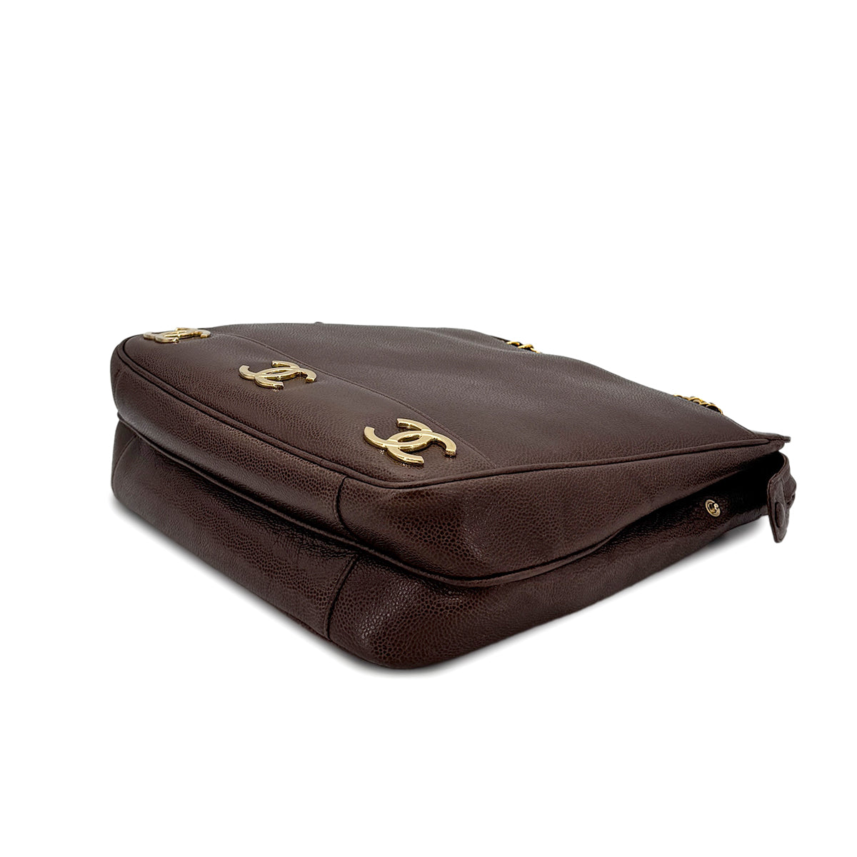 CHANEL VINTAGE TRIPLE COCO CHAIN TOTE BAG BROWN CAVIAR SKIN 90274859