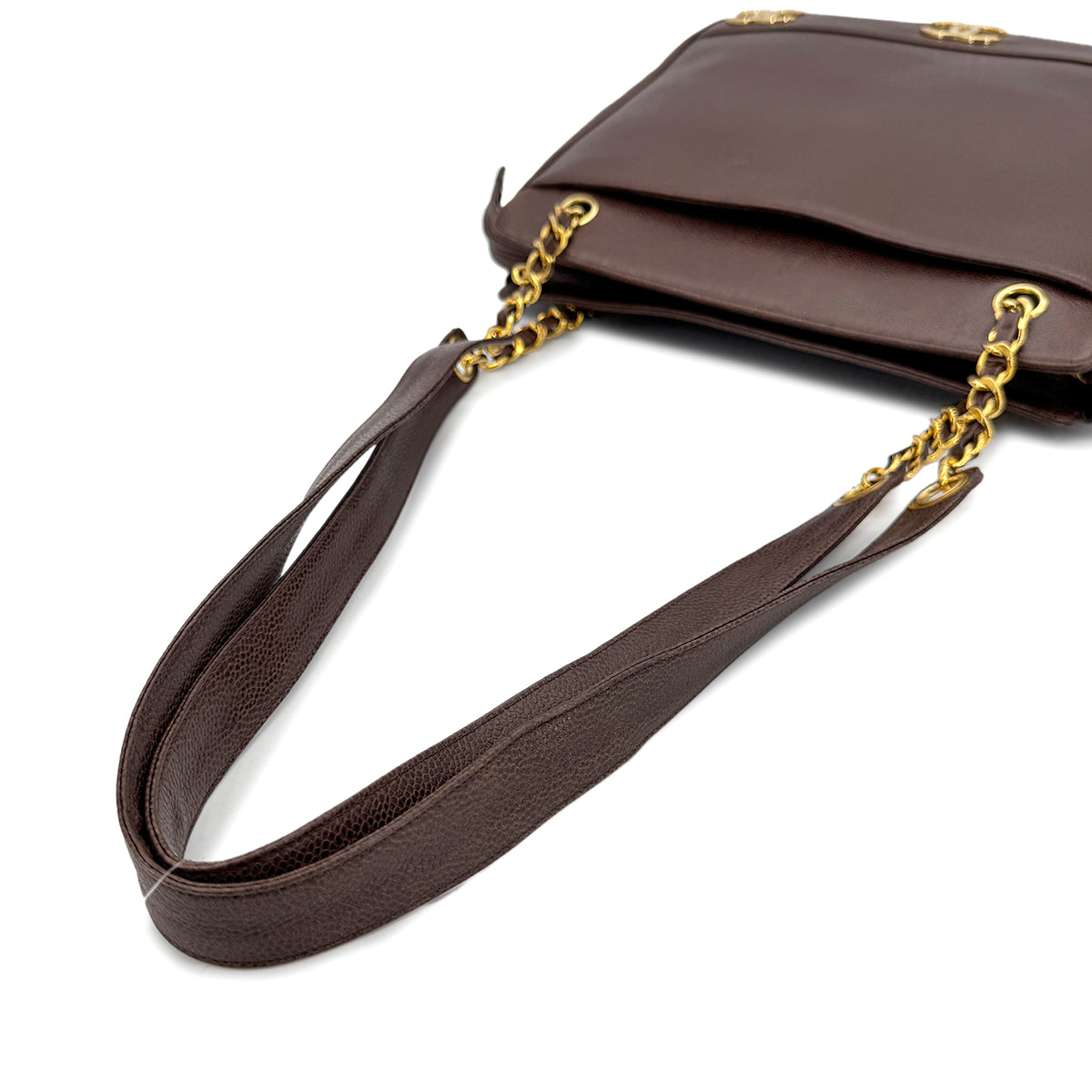 CHANEL VINTAGE TRIPLE COCO CHAIN TOTE BAG BROWN CAVIAR SKIN 90274859