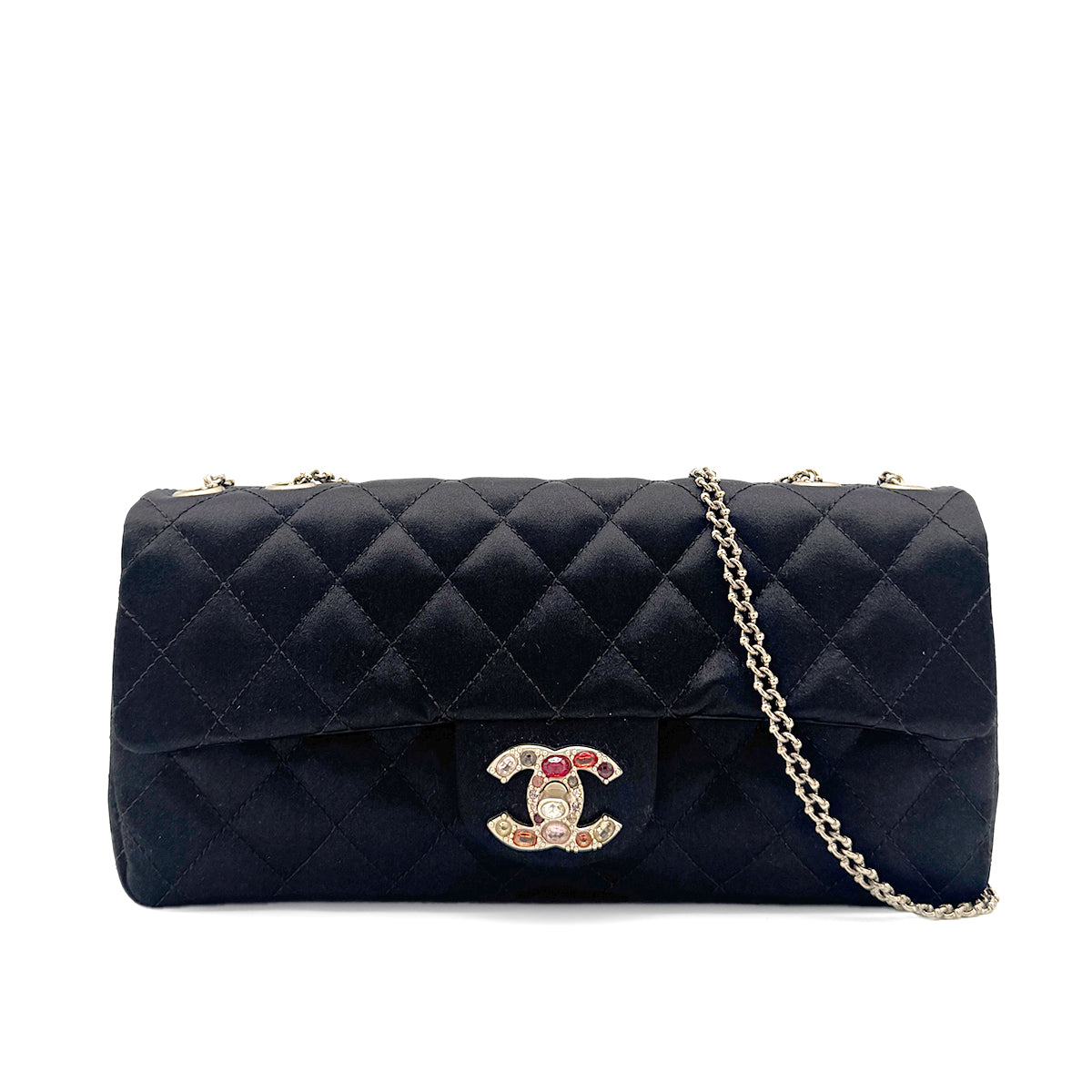 CHANEL MATELASSE BIJOU CHAIN SHOULDER BAG BLACK SATIN 90274860