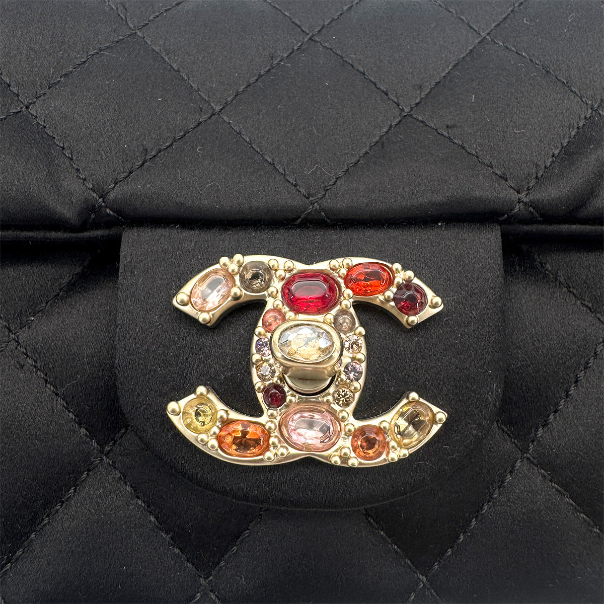 CHANEL MATELASSE BIJOU CHAIN SHOULDER BAG BLACK SATIN 90274860