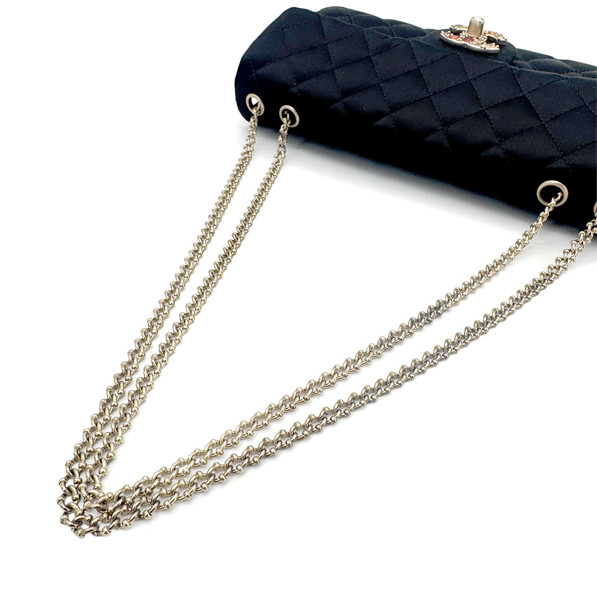 CHANEL MATELASSE BIJOU CHAIN SHOULDER BAG BLACK SATIN 90274860