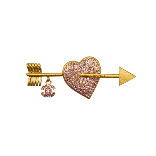 CHANEL COCOMARK BROOCH HEART&ARROW RHINESTONE PINK ACCESSORY 02P 90274869