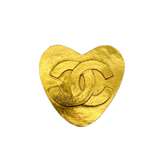 CHANEL VINTAGE COCOMARK BROOCH HEART GOLD ACCESSORY 95P 90274878