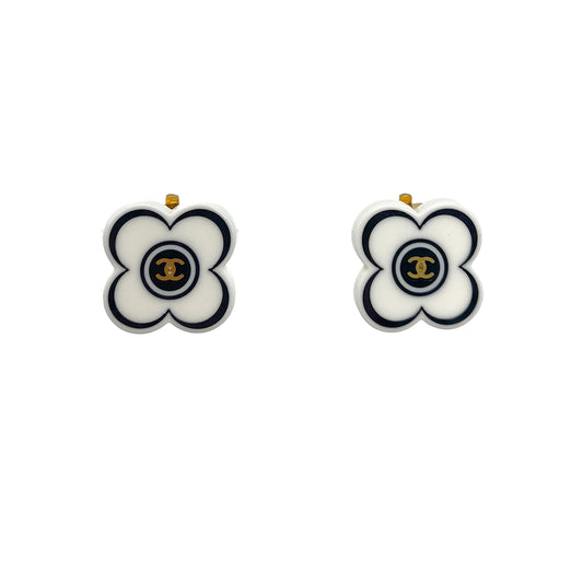 CHANEL VINTAGE EARRINGS CAMELLIA WHITE ACCESSORY 02P 90274883