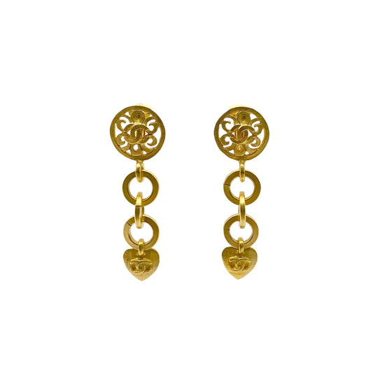 CHANEL VINTAGE EARRINGS COCOMARK HEART SWING ACCESSORY 95P 90274888