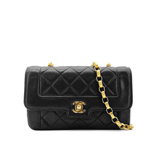CHANEL VINTAGE MINI MATELASSE BIJOU CHAIN SHOULDER BAG BLACK LAMB SKIN 90275015