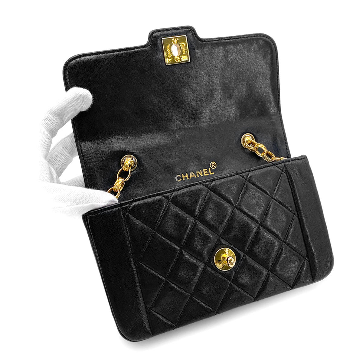 CHANEL VINTAGE MINI MATELASSE BIJOU CHAIN SHOULDER BAG BLACK LAMB SKIN 90275015