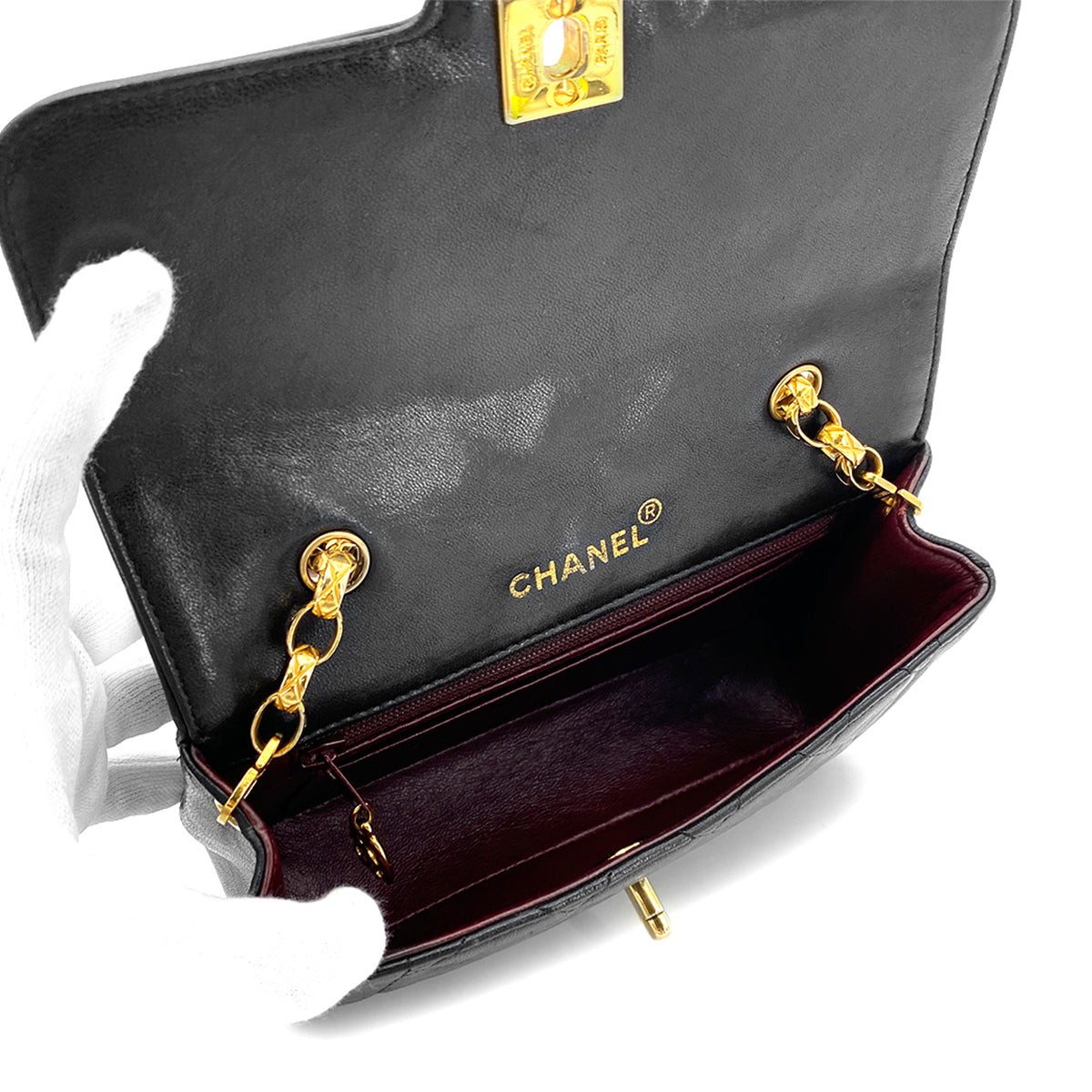 CHANEL VINTAGE MINI MATELASSE BIJOU CHAIN SHOULDER BAG BLACK LAMB SKIN 90275015