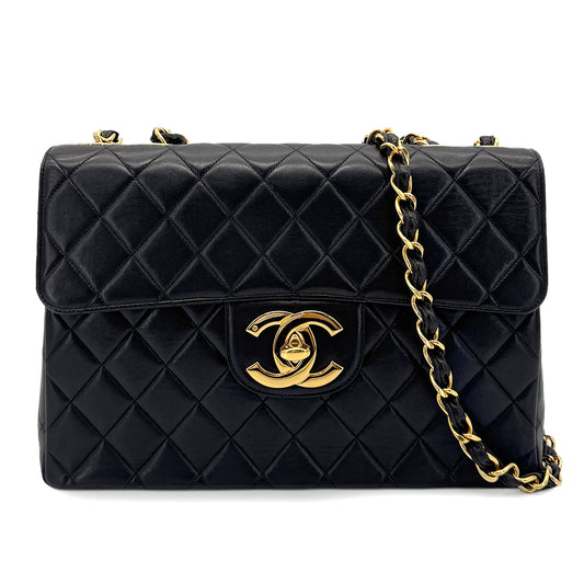 CHANEL VINTAGE JUMBO MATELASSE 30 CHAIN SHOULDER BAG BLACK LAMB SKIN 90275016