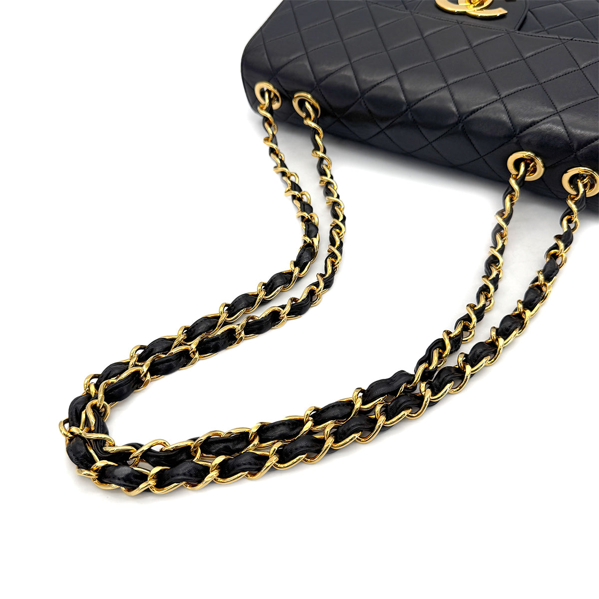 CHANEL VINTAGE JUMBO MATELASSE 30 CHAIN SHOULDER BAG BLACK LAMB SKIN 90275016