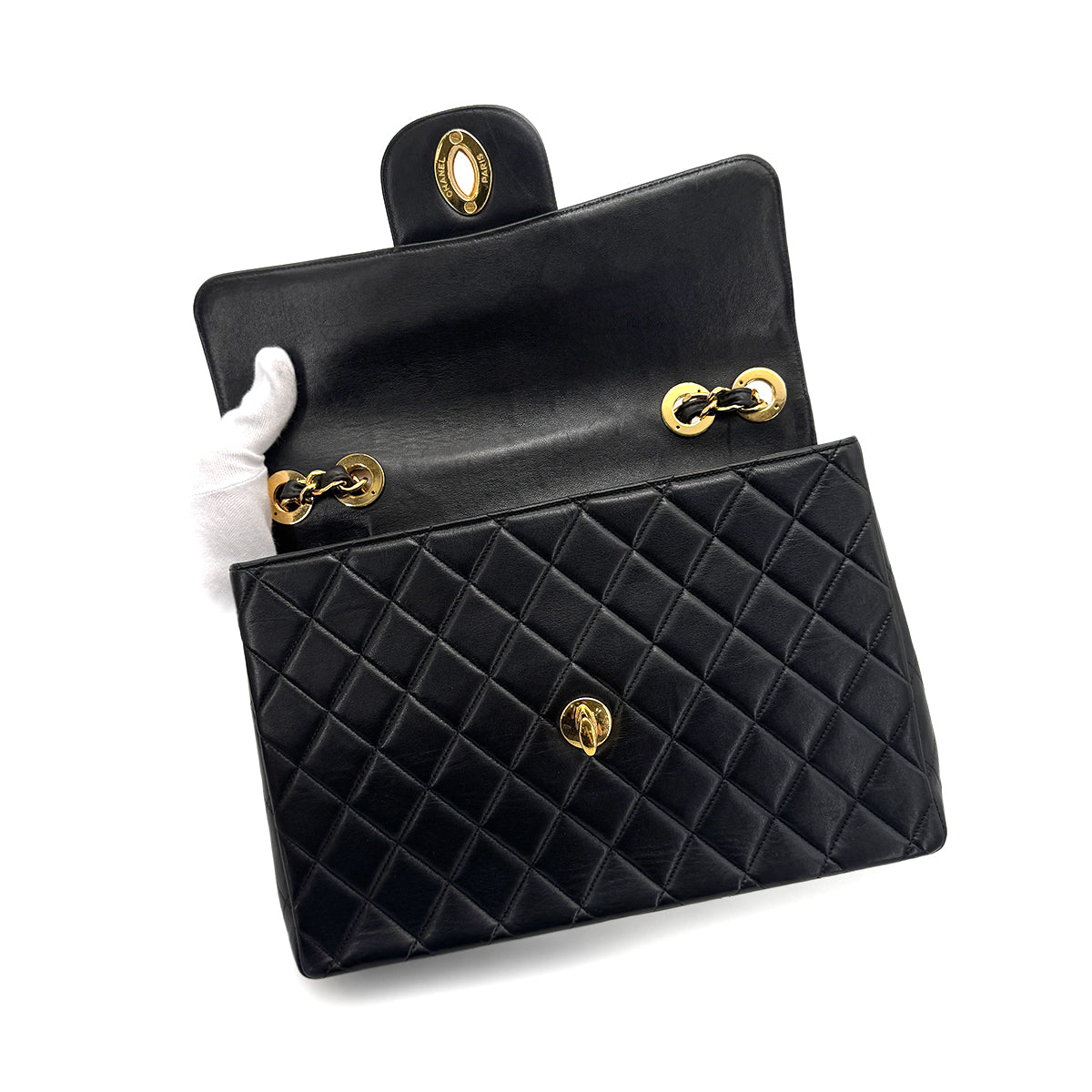 CHANEL VINTAGE JUMBO MATELASSE 30 CHAIN SHOULDER BAG BLACK LAMB SKIN 90275016