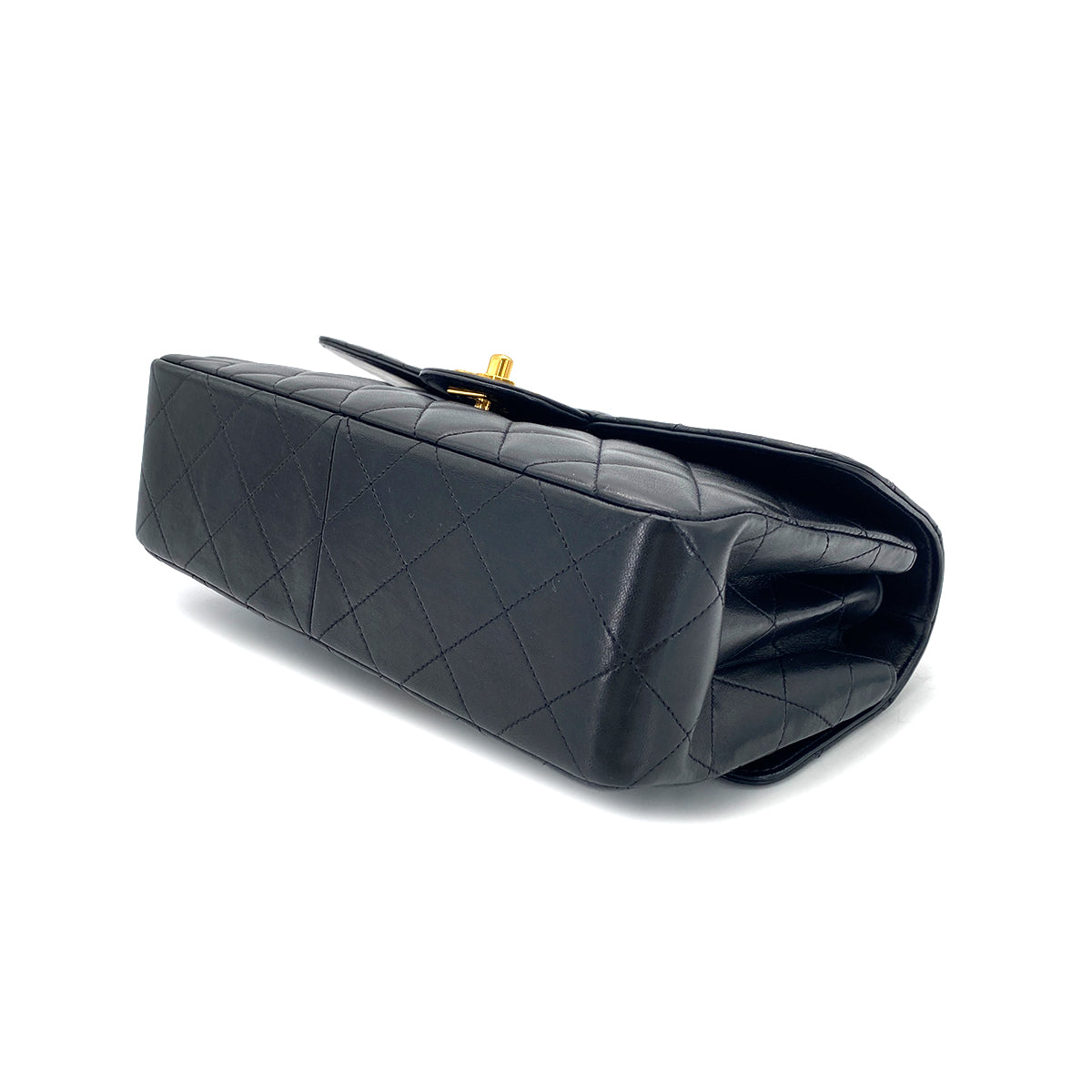 CHANEL VINTAGE  W FACE CHAIN SHOULDER BAG BLACK LAMB SKIN 90275019