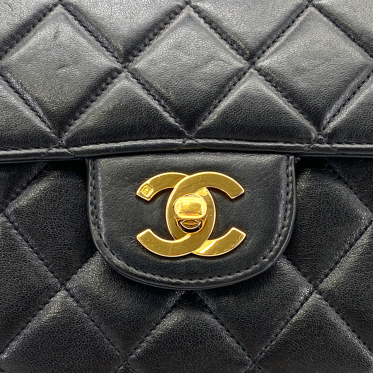 CHANEL VINTAGE  W FACE CHAIN SHOULDER BAG BLACK LAMB SKIN 90275019