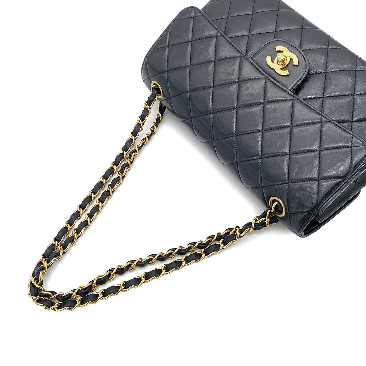CHANEL VINTAGE  W FACE CHAIN SHOULDER BAG BLACK LAMB SKIN 90275019