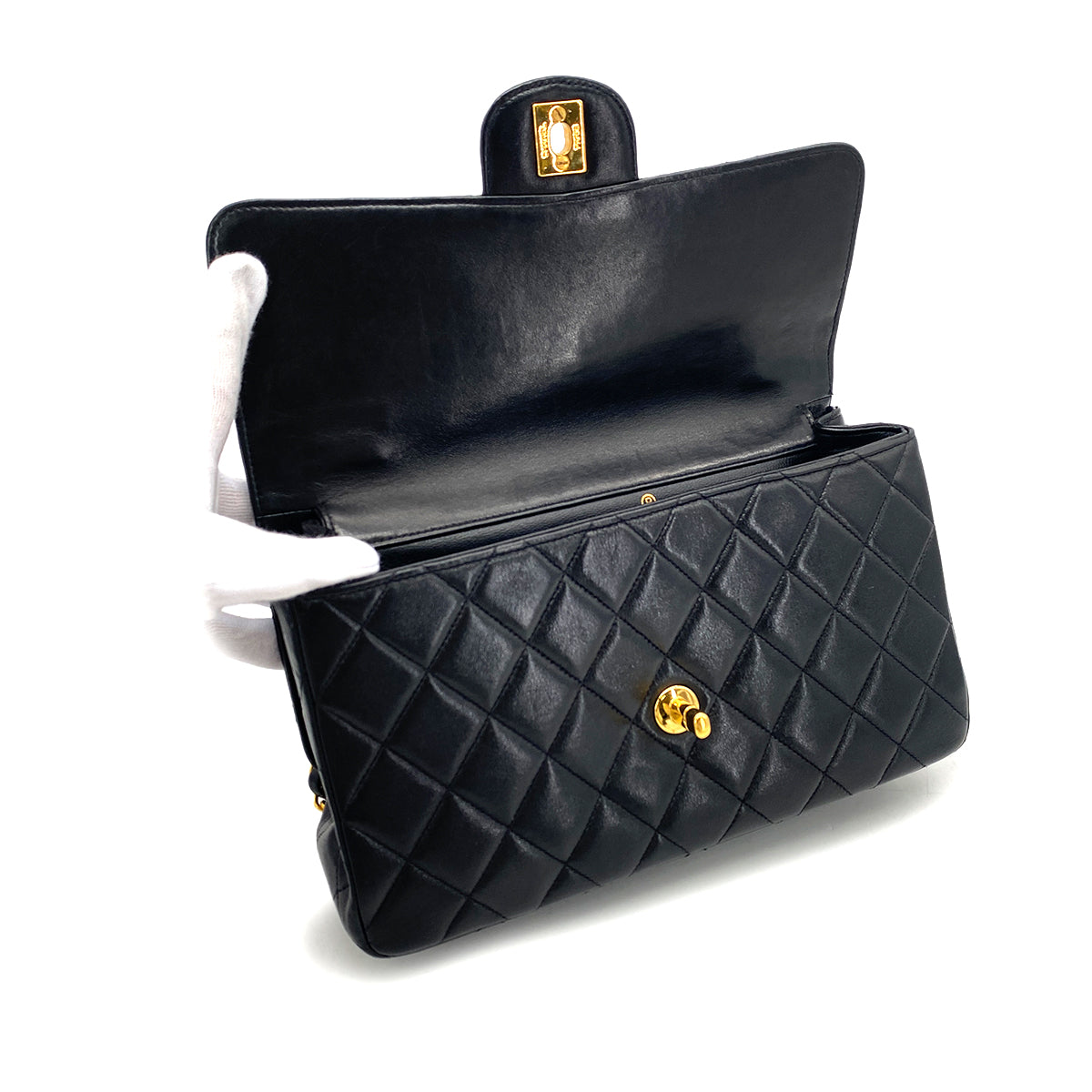 CHANEL VINTAGE  W FACE CHAIN SHOULDER BAG BLACK LAMB SKIN 90275019