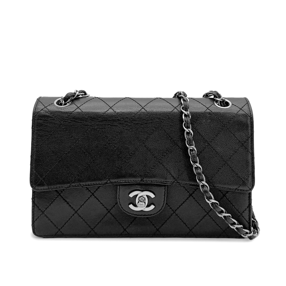 CHANEL VINTAGE CHAIN SHOULDER BAG BLACK CAVIAR SKIN 90275020