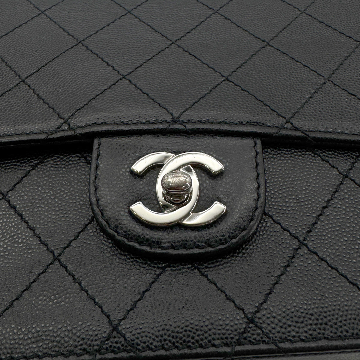 CHANEL VINTAGE CHAIN SHOULDER BAG BLACK CAVIAR SKIN 90275020