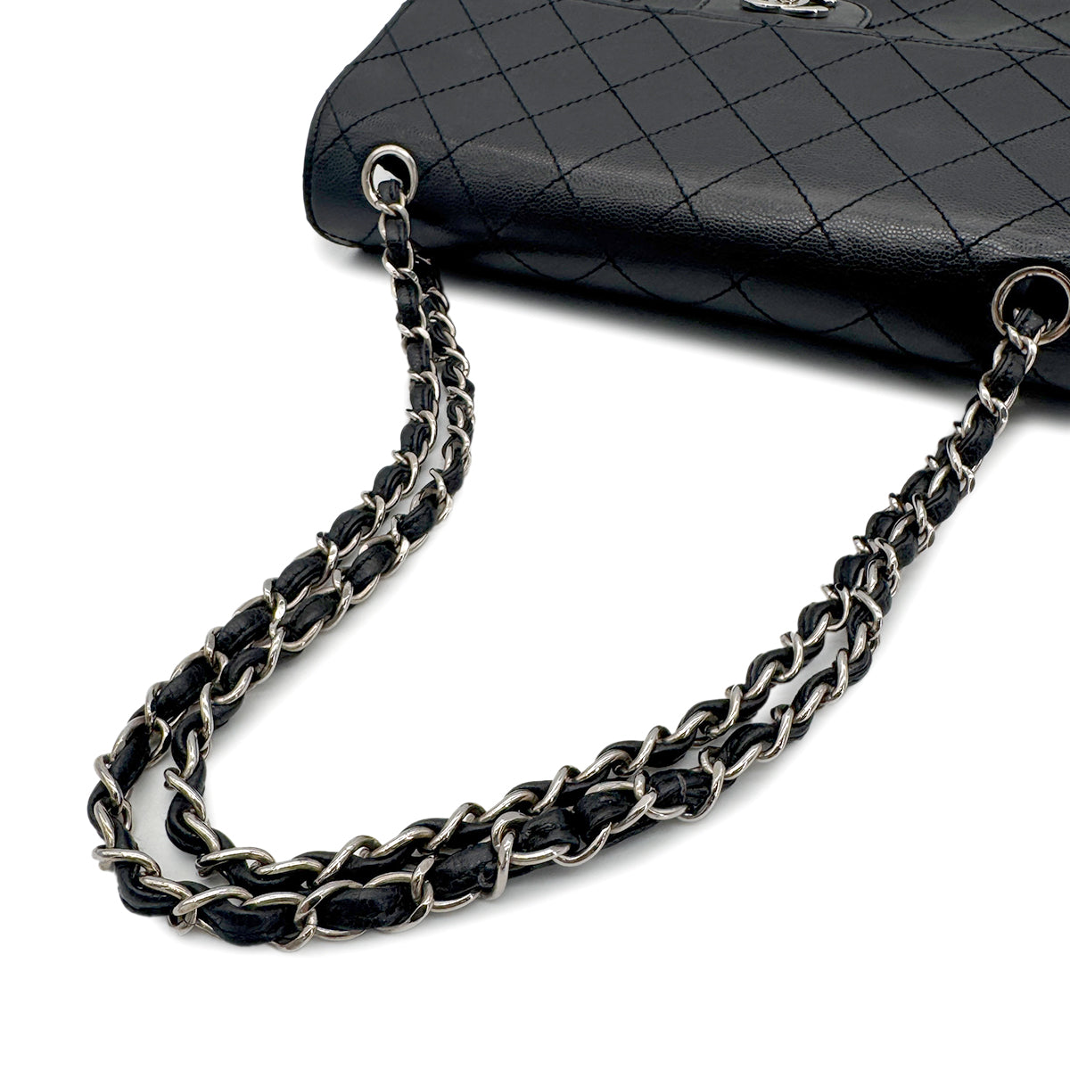 CHANEL VINTAGE CHAIN SHOULDER BAG BLACK CAVIAR SKIN 90275020