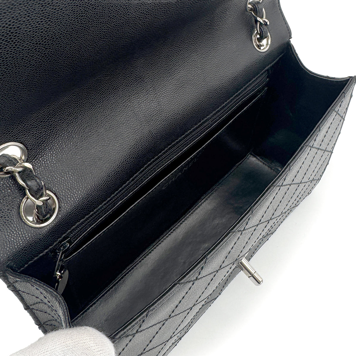 CHANEL VINTAGE CHAIN SHOULDER BAG BLACK CAVIAR SKIN 90275020