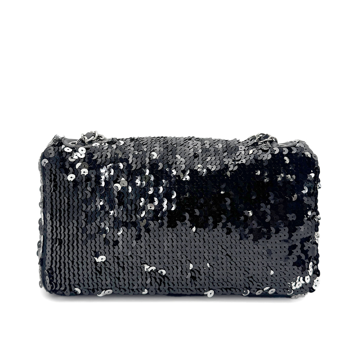 CHANEL VINTAGE CHAIN SHOULDER BAG BLACK SEQUINS LEATHER 90275021