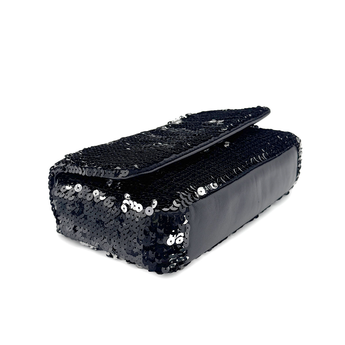 CHANEL VINTAGE CHAIN SHOULDER BAG BLACK SEQUINS LEATHER 90275021