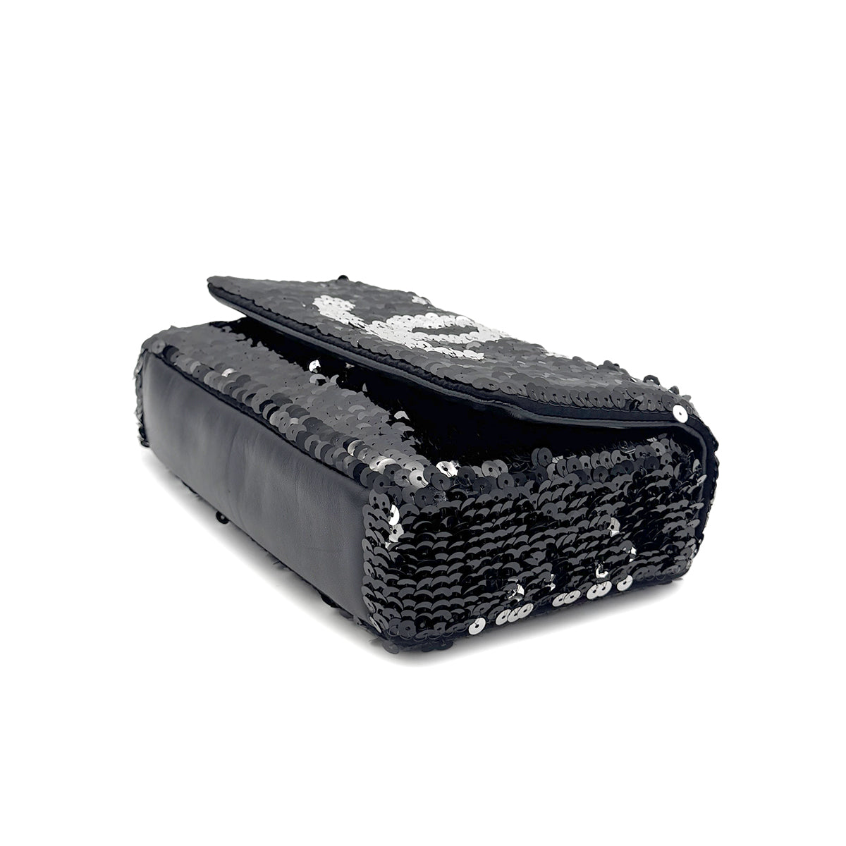 CHANEL VINTAGE CHAIN SHOULDER BAG BLACK SEQUINS LEATHER 90275021