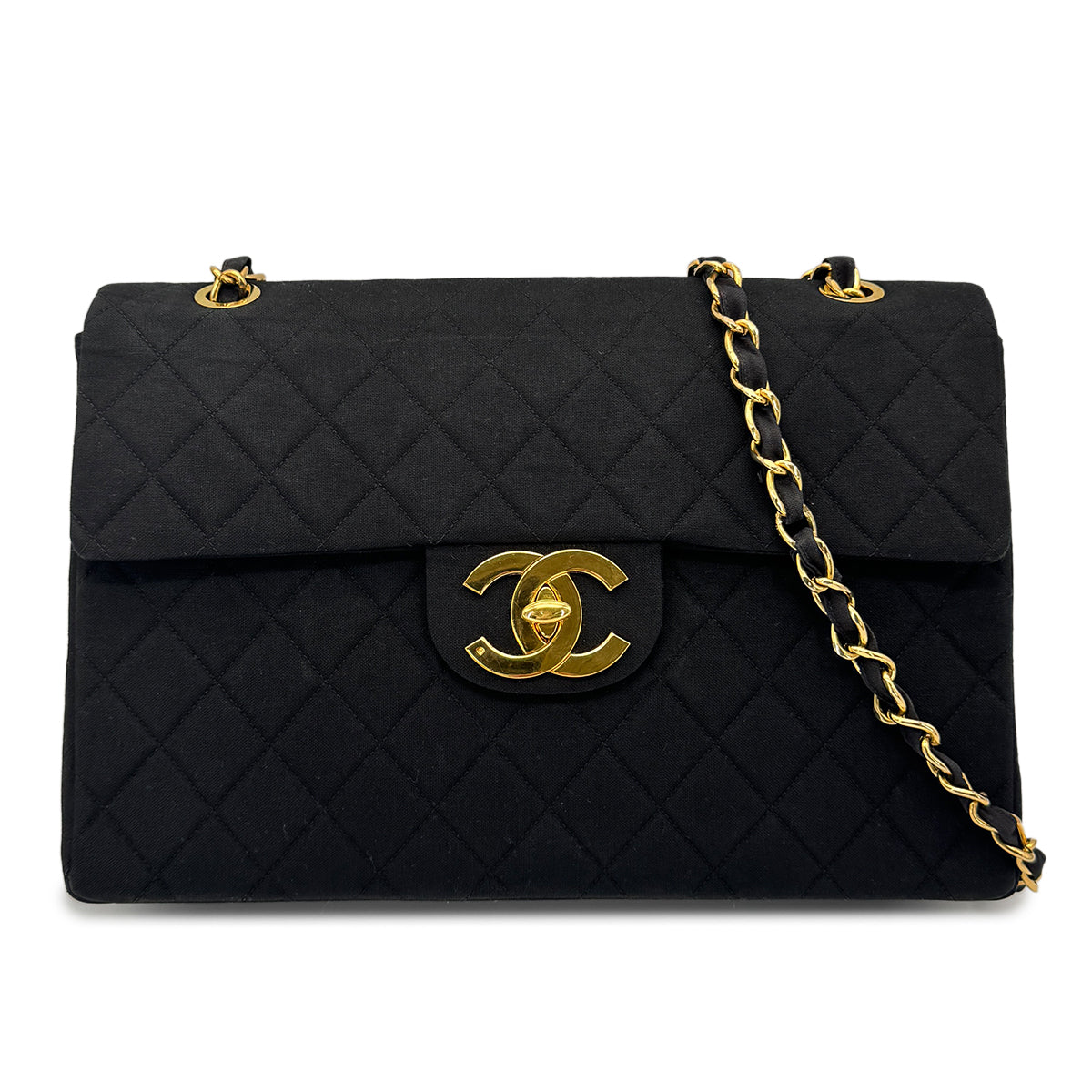 CHANEL VINTAGE MAXI MATELASSE 34 CHAIN SHOULDER BAG BLACK COTTON 90275022