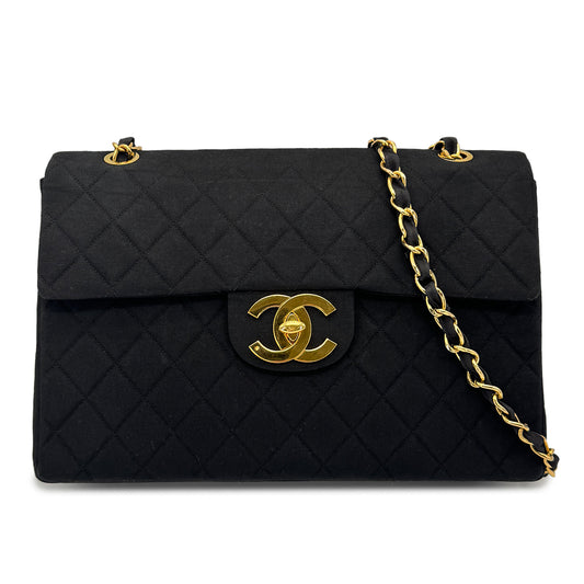 CHANEL VINTAGE MAXI MATELASSE 34 CHAIN SHOULDER BAG BLACK COTTON 90275022
