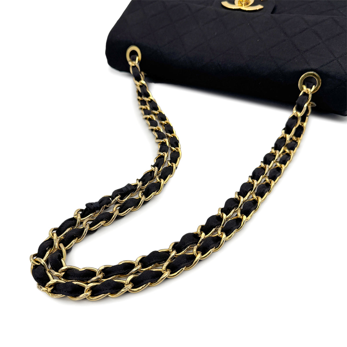 CHANEL VINTAGE MAXI MATELASSE 34 CHAIN SHOULDER BAG BLACK COTTON 90275022